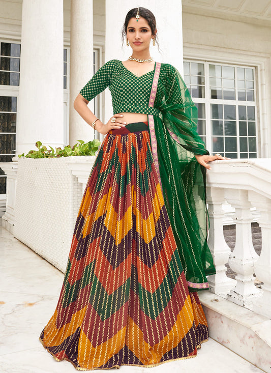 Multi color Georgette Lehenga Choli With Sequins & Thread Work