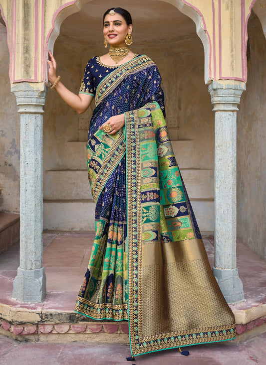 Navy Blue Viscose Saree with Embroidery Border