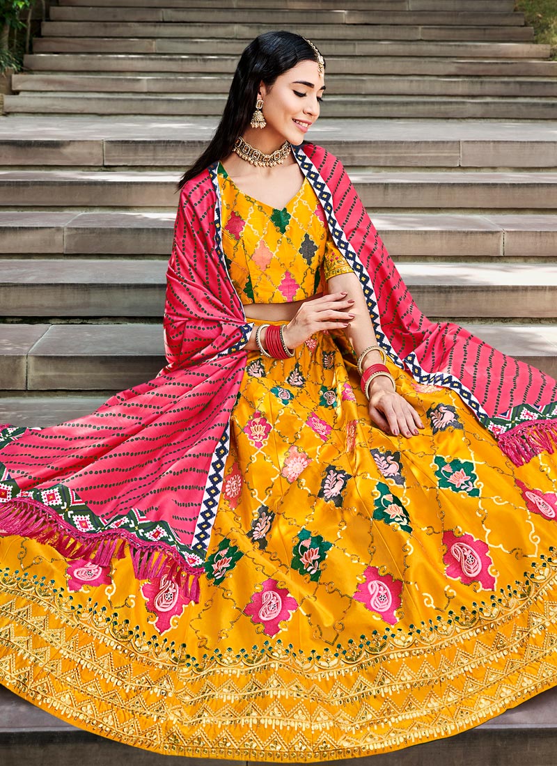 Yellow Silk Bridesmaid Lehenga Choli with Thread & Sequins Work