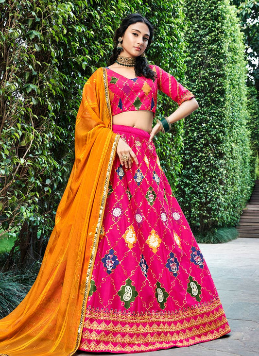 Pink Silk Bridesmaid Lehenga Choli with Thread & Sequins Work