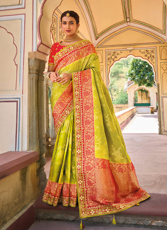 Green Viscose Saree with Embroidery Border