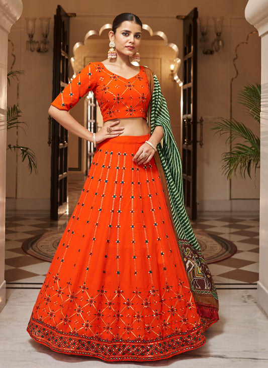Orange Bridesmaid Lehenga Choli with Thread & Sequins Work