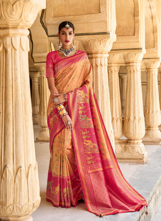Orange & Pink Kanjivaram Silk Saree