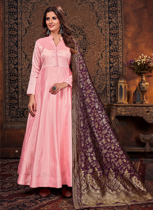Pink Art Silk Anarkali Suit