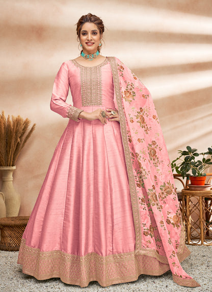 Pink Art Silk Anarkali Suit
