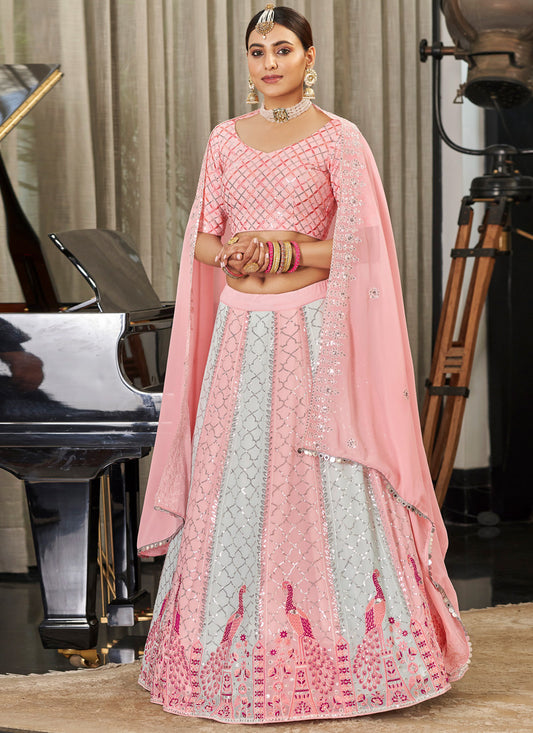 Pink Bridesmaid Georgette Lehenga Choli with Thread & Sequence Heavy Embroidery work