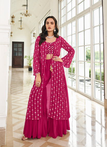 Pink Fox Georgette Sharara Suit With Embroidery Work