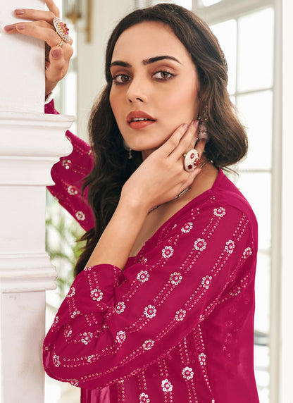 Pink Fox Georgette Sharara Suit With Embroidery Work