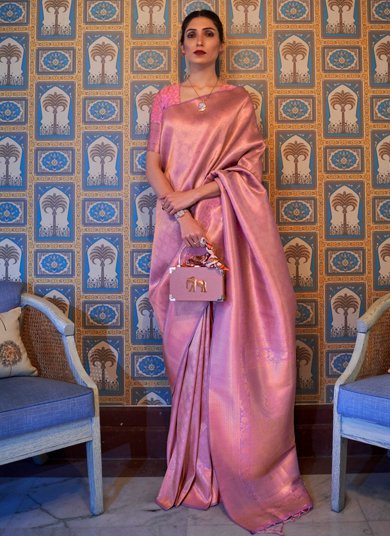 Pink Handloom Weaving Silk Saree