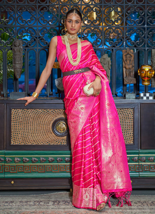 Pink Satin Handloom Saree