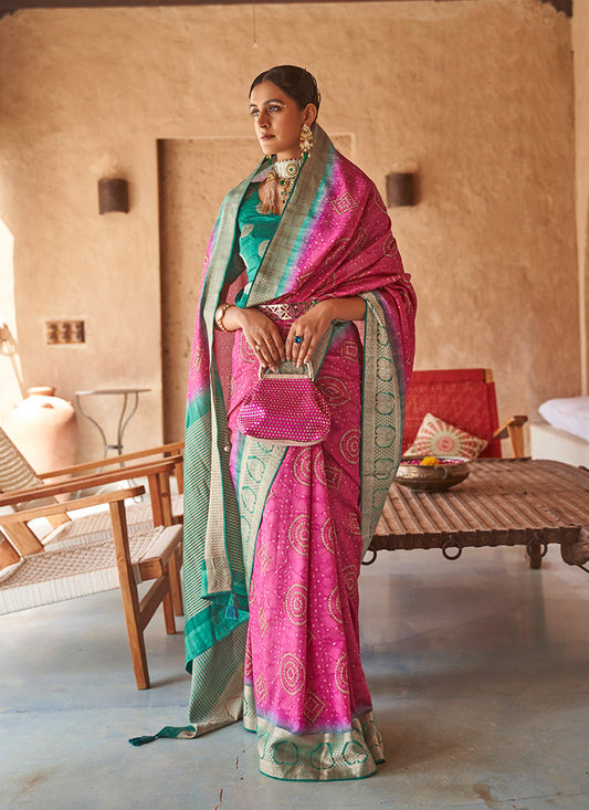 Pink Silk Bandhni Saree