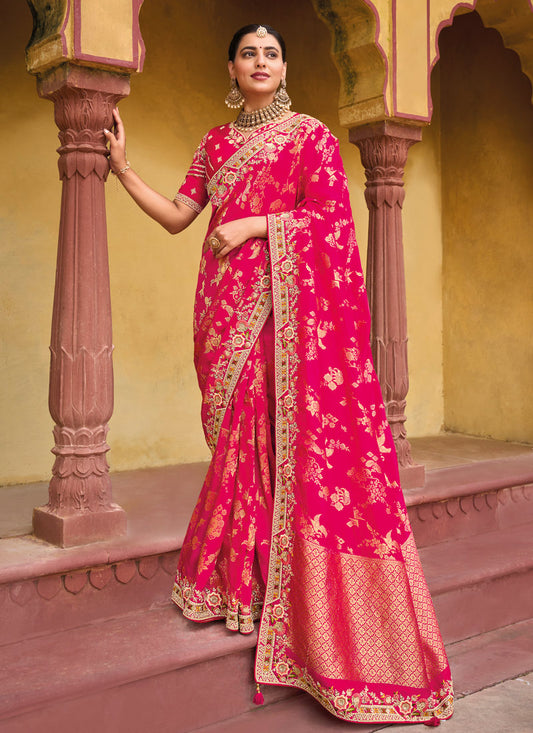 Pink Viscose Saree with Embroidery Border