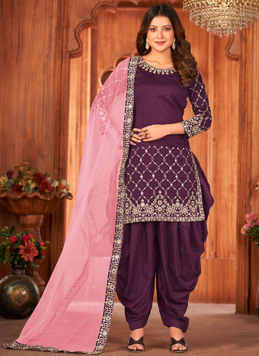 Magenta Art Silk Punjabi Patiala Suit