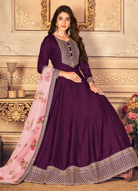 Purple Silk Anarkali Salwar Kameez