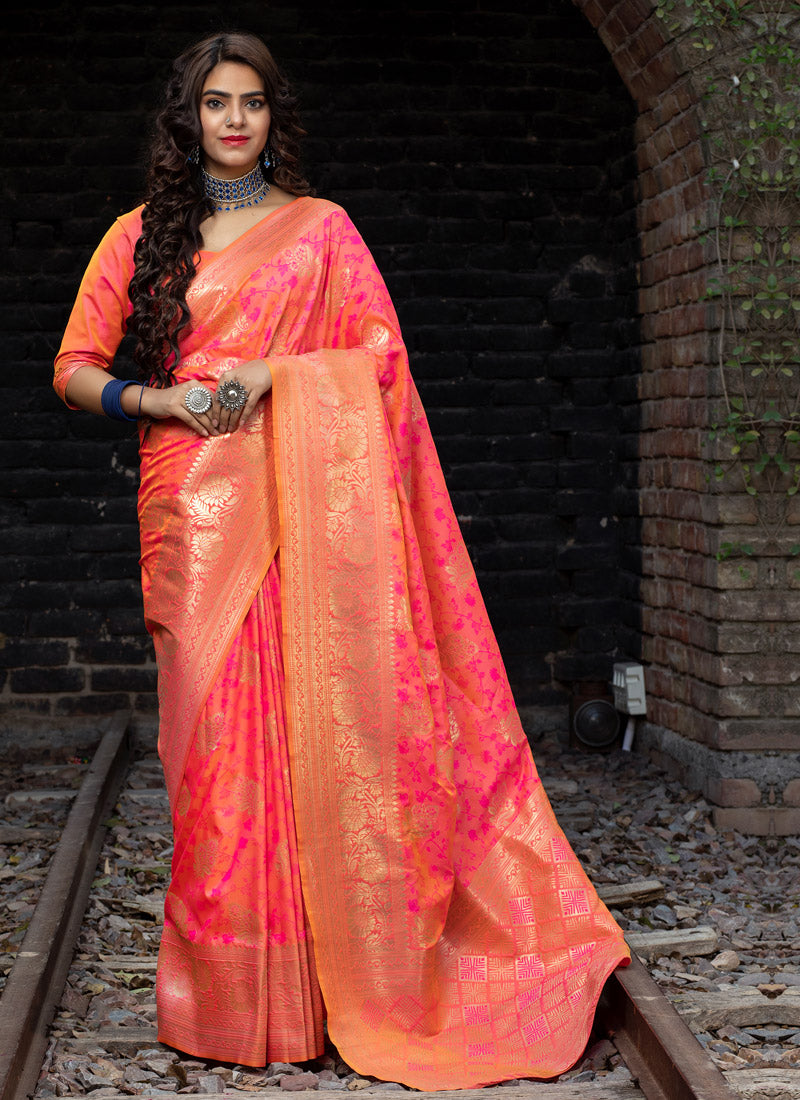 Peach Banarasi Silk Saree