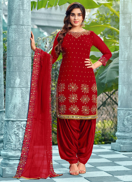 Red Punjabi Patiyala Suit
