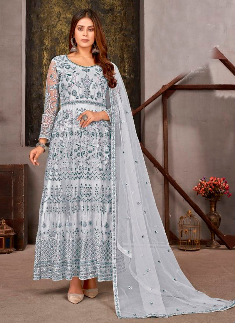 Sky Blue Anarkali Suit With Sequence Embroidery And Diamonds Work