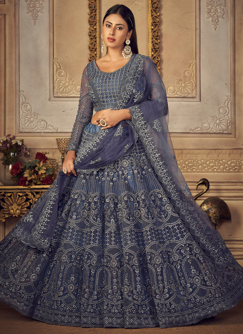 Blue Bridal Lehenga Choli with Heavy Embroidery Work