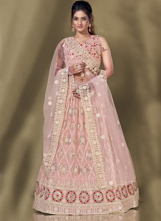 Pink Lucknowi Lehenga Choli With Thread Work