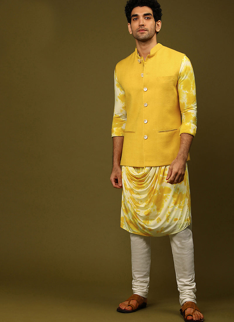 Yellow Satin Men's Wear Kurta Pajama
