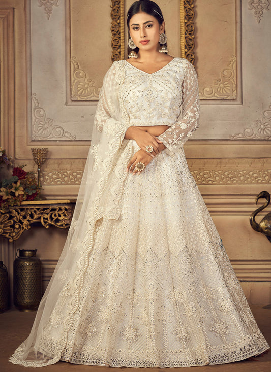 White Bridal Lehenga Choli with Heavy Embroidery Work