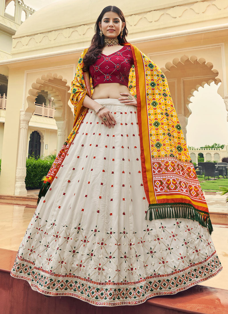 White & Red Georgette Lehenga Choli with Thread & Sequins Work
