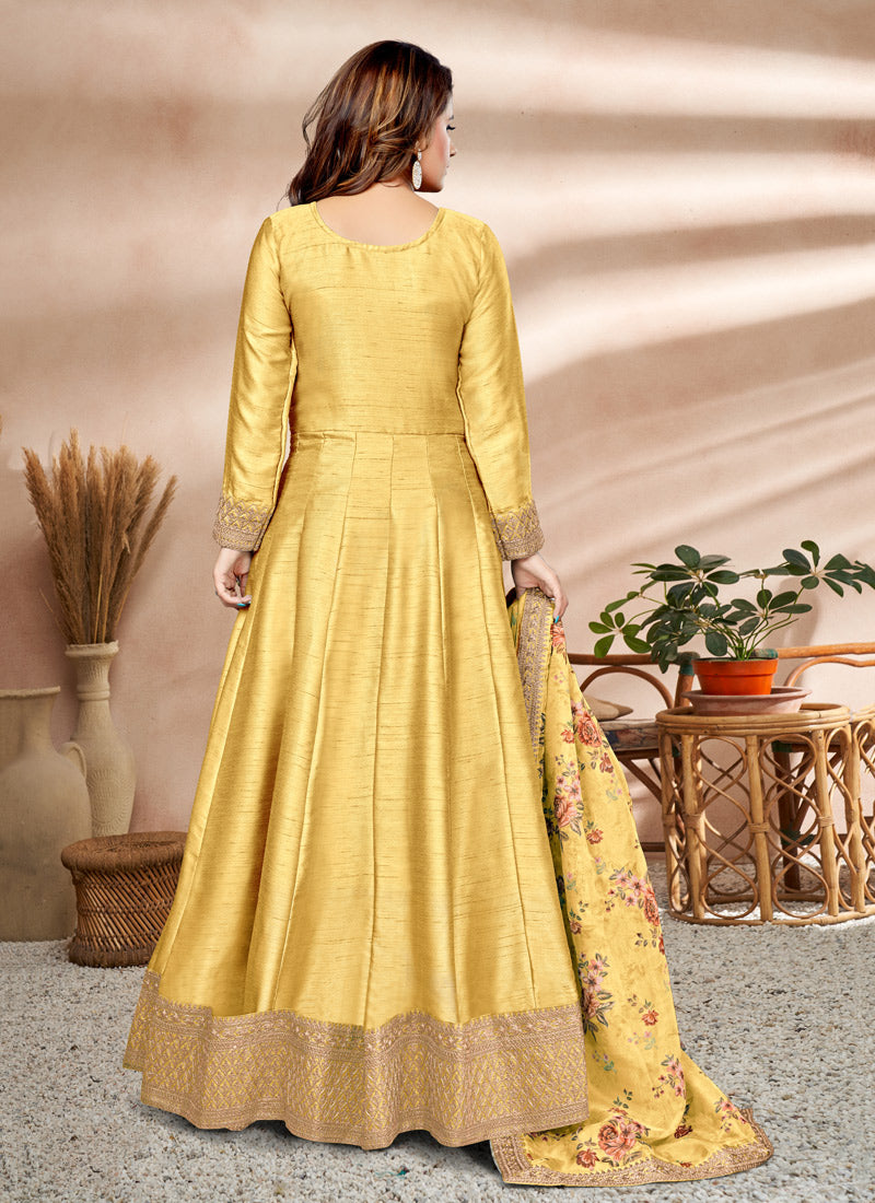 Yellow Art Silk Anarkali Suit