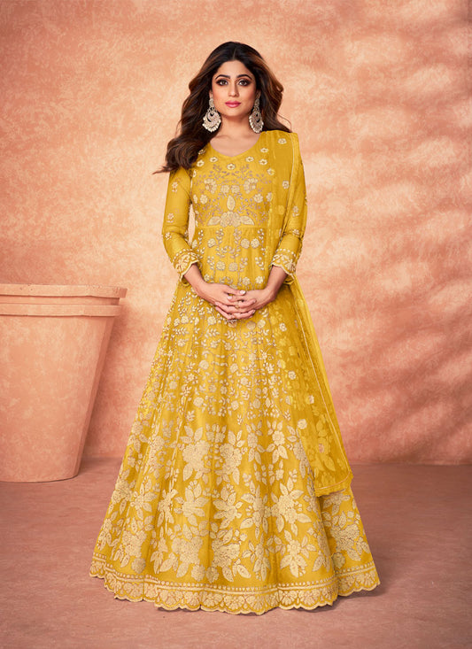 Yellow Embroidery Anarkali Suit