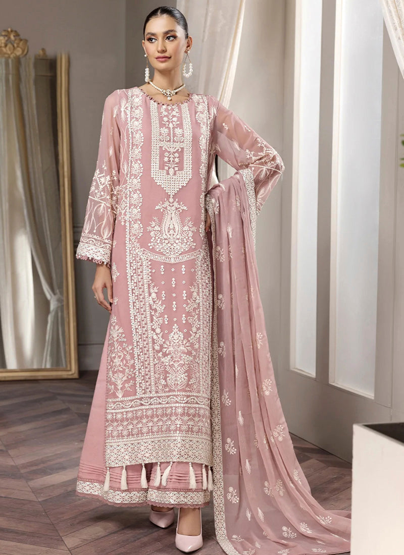 Peach Pakistani Style Palazzo Suit with Embroidery & Mirror Work